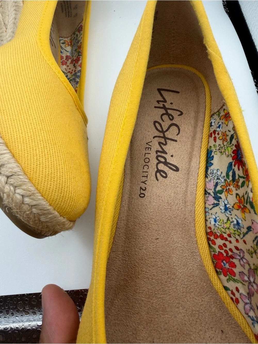 Life Stride Yellow Espadrille Wedges size 6